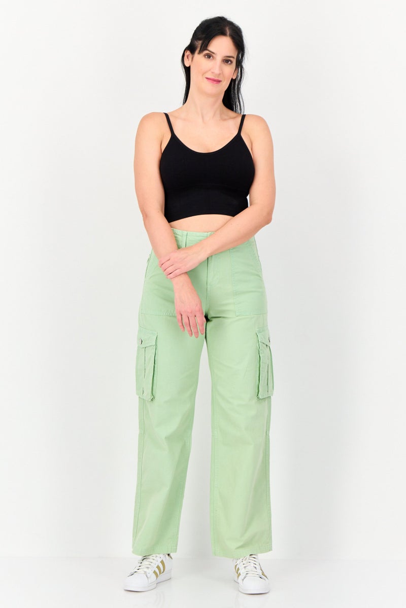 Don't Call Me Jennyfer Women Regular Fit High Rise Solid Cargo Pants, Mint Green - Image 3