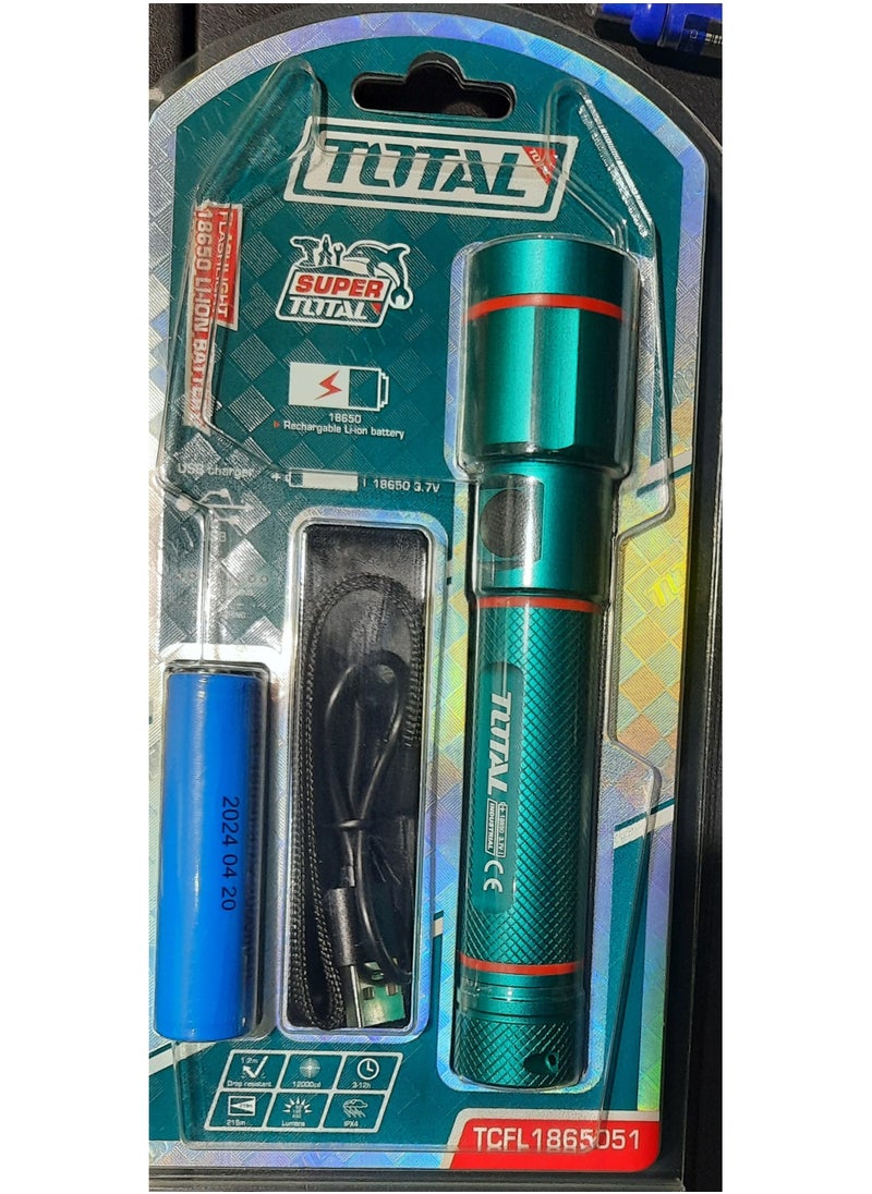TOTAL Super Total Rechargeable Handheld Flashlight – 2000mah/18650 Li-ion Battery USB LED Torch Light, High Power with 5 Switches for Camping, Hiking & Emergency  - Image 3