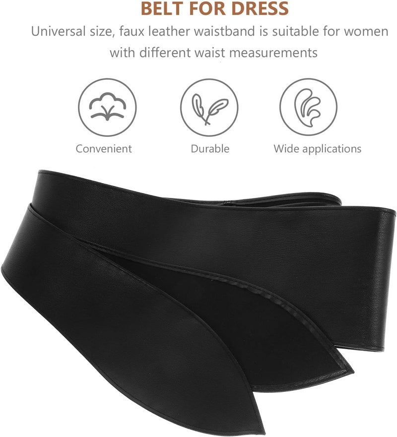 Ciieeo Wide Black Bow Sash Belt for Women Formal Dress, Bridal Corset Waistband, Faux Leather Wide Waist Belt for Wedding Dress - Image 3