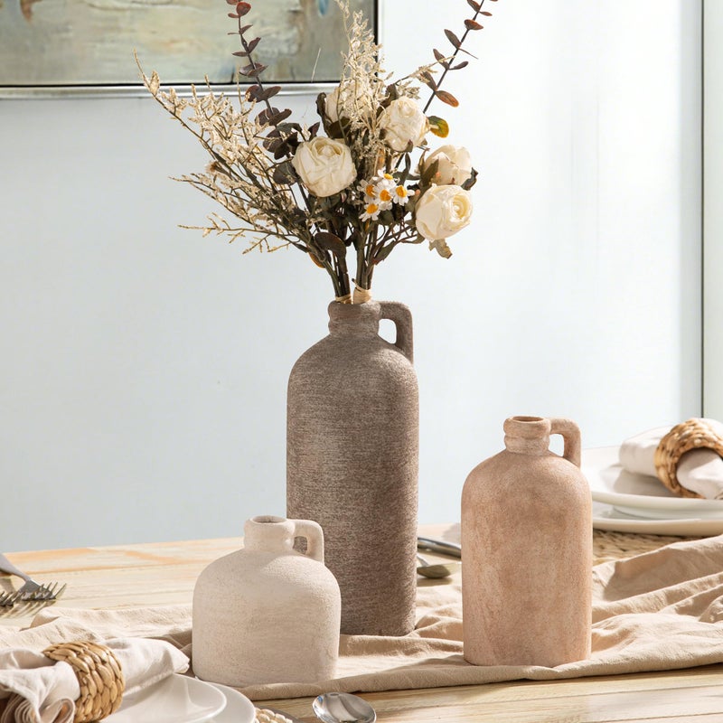 Vanselia Ceramic Vase Home Table Decor - Flower Vase Set of 3 Living Room Kitchen Decorations Farmhouse Modern Rustic Vases Decorative Centerpiece for Shelf Bedroom Office Bathroom Dining Coffee Desk - Image 4