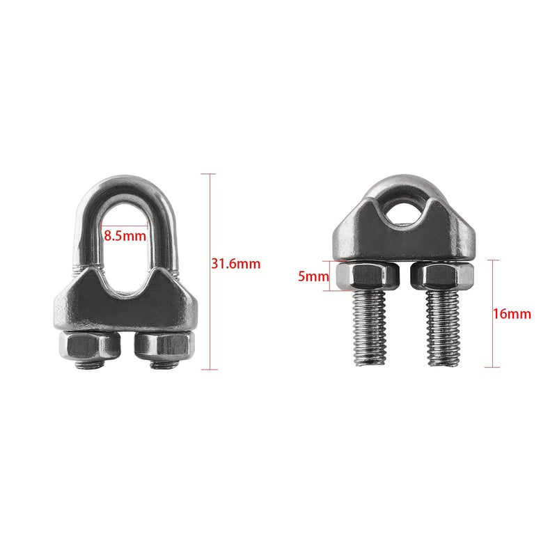 HSTECH 12PCS 1/4 Inch M6 304 Stainless Steel Wire Rope Cable Clip Clamp, Used for Anything That Involves Cable Clips: Rigging, Temporary Guardrail Systems, Securing Loads, Hanging Banners Or Flags - Image 2