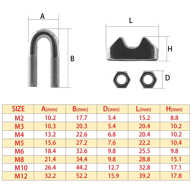 HSTECH 12PCS 1/4 Inch M6 304 Stainless Steel Wire Rope Cable Clip Clamp, Used for Anything That Involves Cable Clips: Rigging, Temporary Guardrail Systems, Securing Loads, Hanging Banners Or Flags - Image 4