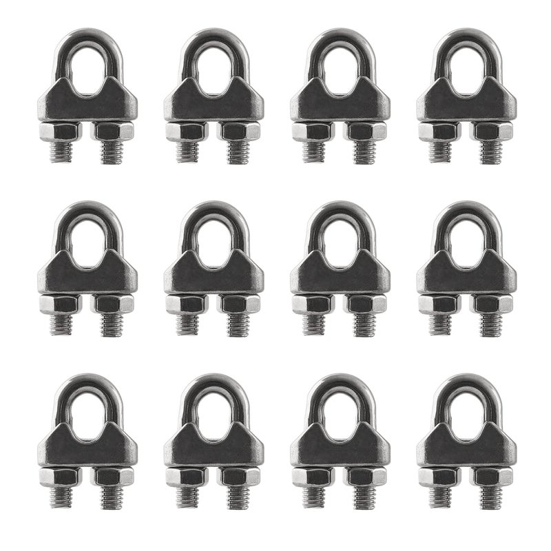 HSTECH 12PCS 1/4 Inch M6 304 Stainless Steel Wire Rope Cable Clip Clamp, Used for Anything That Involves Cable Clips: Rigging, Temporary Guardrail Systems, Securing Loads, Hanging Banners Or Flags - Image 1
