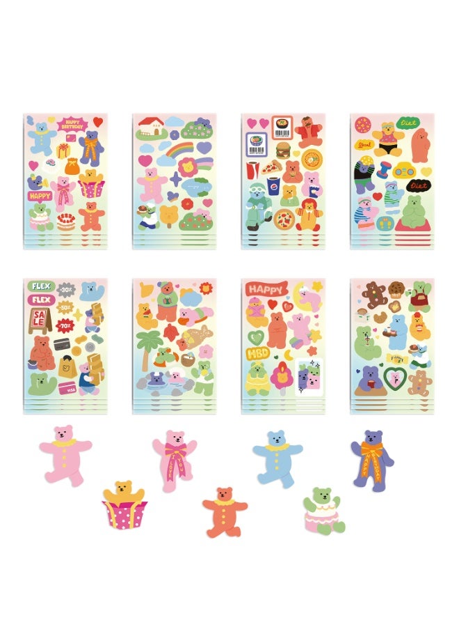 NIBEMINENT 8 Pcs Cartoon Jelly Bear Series Deco Kit Waterproof Stickers, High Definition Printing Bright Colors, Suitable for Laptop Skateboard Luggage Water Bottle Guitar DIY - Image 2