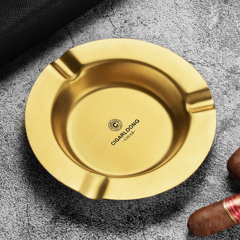 Golden Dragon Cigar Ashtray Vintage Stainless Steel Portable Car Ashtray - Image 1