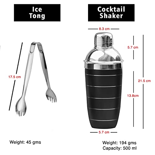 STEREN IMPEX Pack Of 4 Piece Black Ring Bar Set For Drink/Gift, Double Wall - Ice Bucket With Tong, Peg Measurer & Cocktail Shaker - Image 4