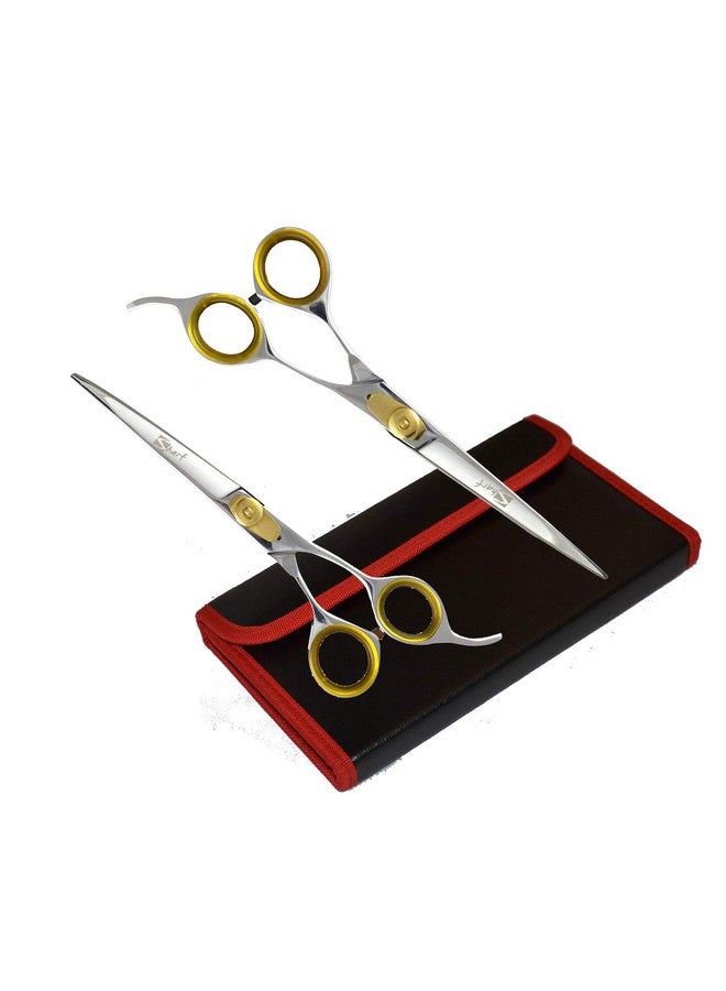 Sharf Professional Pet Shears Kit: Gold Touch Dog Grooming 7.5 Inch Curved Shear & 7.5 Inch Straight Scissors | Must-Have Groomers & Home Groomer Scissors Set - Image 1
