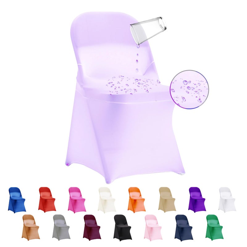 eccwai 12 PCS Waterproof Stretch Spandex Folding Chair Covers  Dining Room Chair Slipcovers Protector for Wedding  Banquet  Party  Holidays  Celebration and Decoration(Lavender) - Image 1