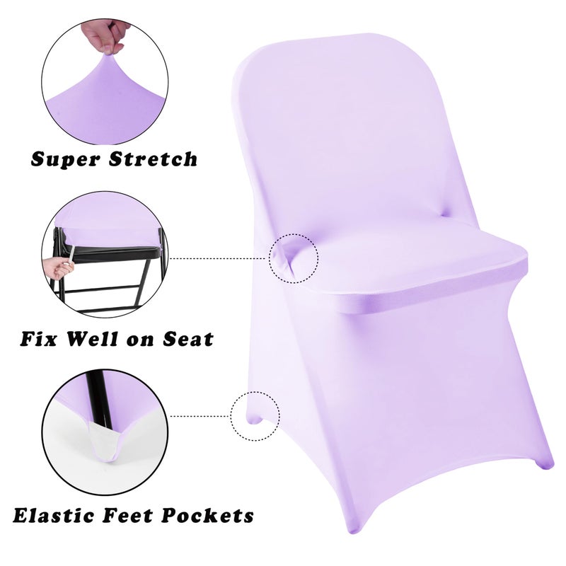 eccwai 12 PCS Waterproof Stretch Spandex Folding Chair Covers  Dining Room Chair Slipcovers Protector for Wedding  Banquet  Party  Holidays  Celebration and Decoration(Lavender) - Image 4