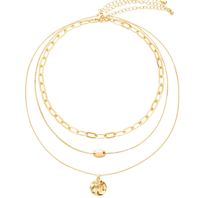 BaubleStar Link Layered Collar Necklace 14K Gold Plated Layering Paperclip Chain Choker Coin Disc Pendant Statement Fashion Jewelry for Women
