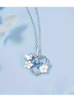 Home Clearance Sale 1pc, Elegant & Simply Style, Silvery Heart Shape With Butterfly And Flower Pendant Necklace, Inlaid Shiny Faux Diamond Necklace For Daily Wear & Party, Perfect Gift For Ladies  - Image 2