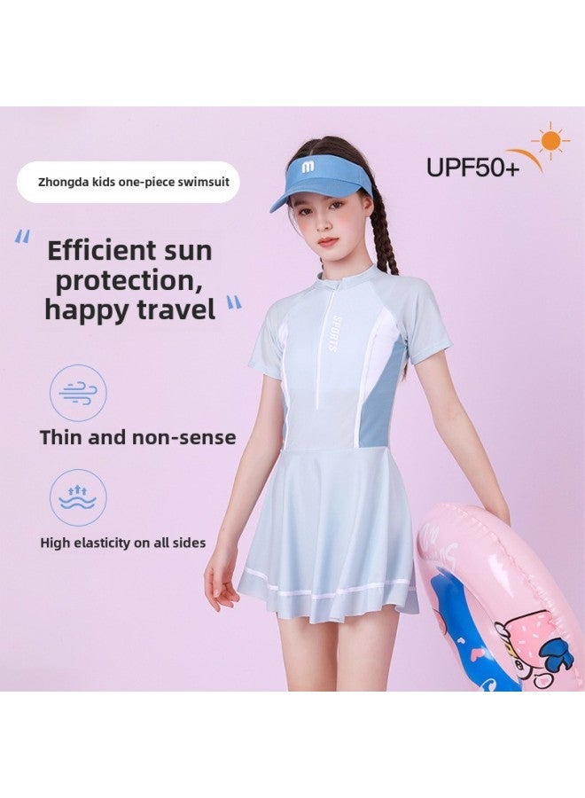 Generic Children's Swimsuit Big Kids Printed Quick-drying Slim-fit Sports Girl's Beach Hot Spring Student Swimsuit-Color:201 Purple-Size:2xl (125-135cm) 27.5-32.5kg - Image 4