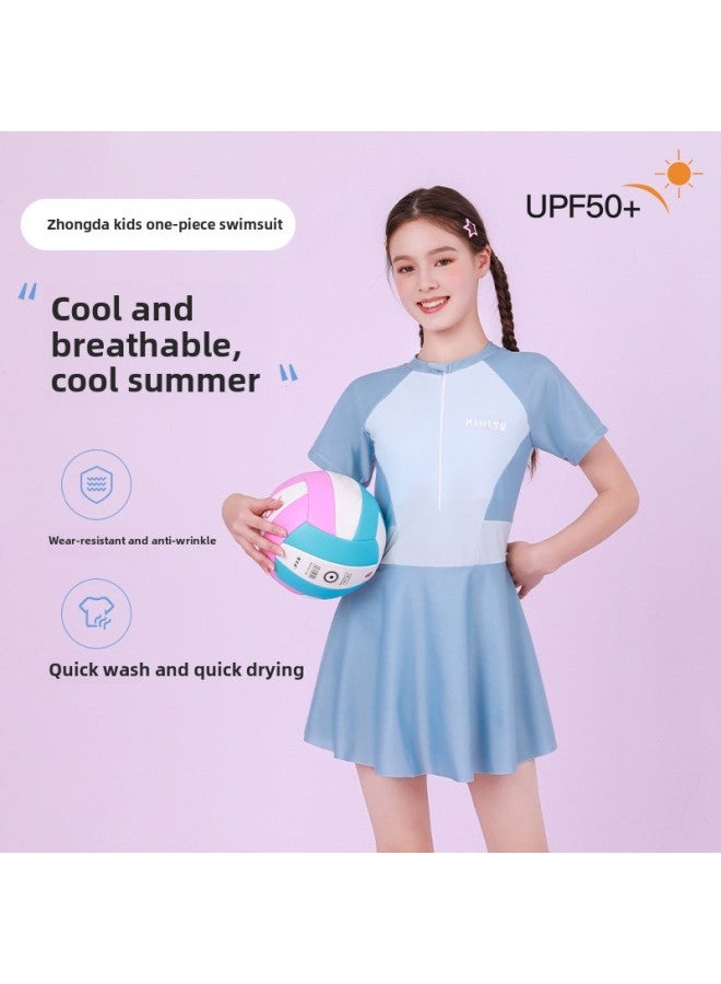 Generic Children's Swimsuit Big Kids Printed Quick-drying Slim-fit Sports Girl's Beach Hot Spring Student Swimsuit-Color:201 Purple-Size:2xl (125-135cm) 27.5-32.5kg - Image 5