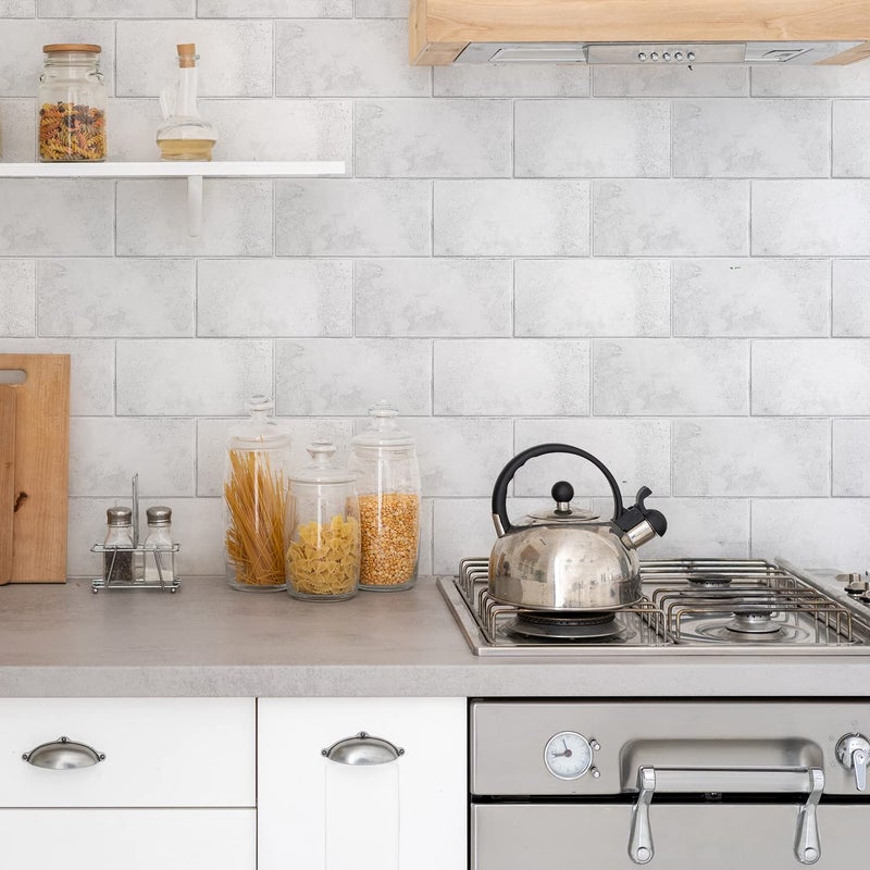 Alwayspon Alwayspon Vinyl Floor Wall Tile Sticker Nonslip Sticky Back Tile Decals for Kitchen Bathroom Selfadhesive Peel and Stick PVC Floor Sticker DIY White Stone Brick 30cmX15cm X12Pcs Set