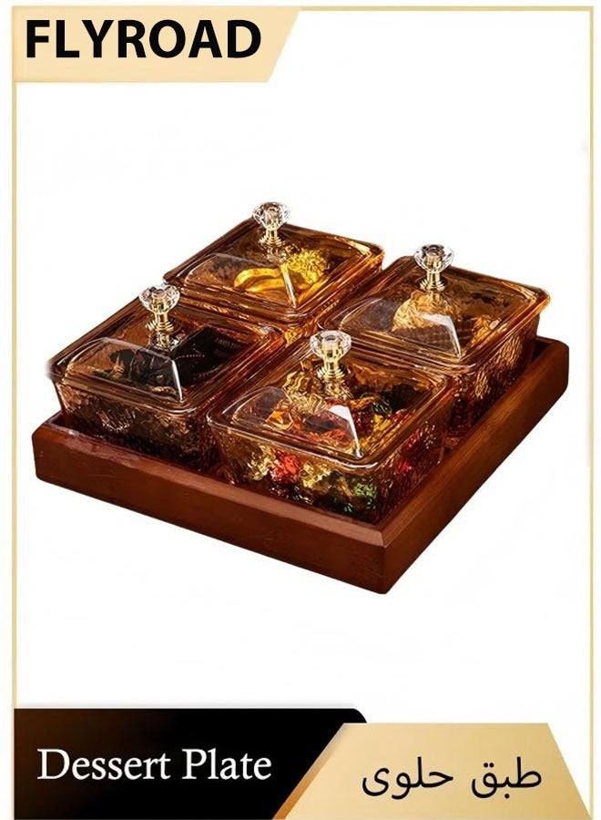 فلاي رود طقم أطباق تقديم الوجبات الخفيفة، طبق فواكه مجففة متعدد الاستخدامات للحفلات، 4 أوعية وجبات خفيفة مقسمة، أوعية فاكهة مع أغطية وصواني، تُستخدم للحلويات الفاكهة والمقبلات والمكسرات والوجبات الخفيفة والحلويات - Image 1