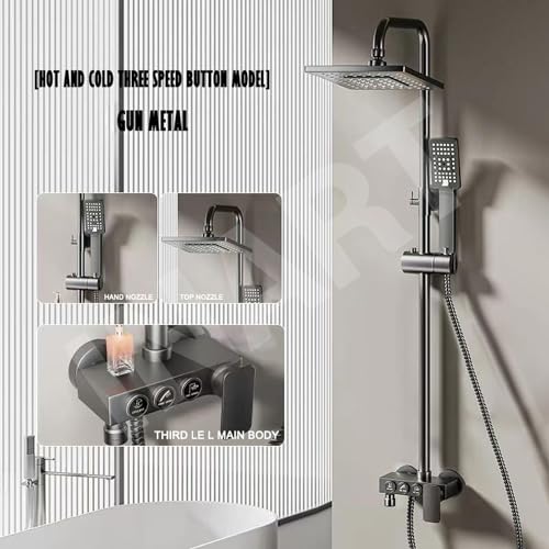 Inart Luxury Shower Panel - Elegant Black 3-in-1 Wall Mixer with Single Lever, Hand & Overhead Square Shower, Easy Installation (Black 1) - Image 5