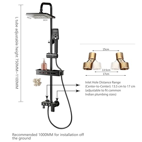 Inart Luxury Shower Panel - Elegant Black 3-in-1 Wall Mixer with Single Lever, Hand & Overhead Square Shower, Easy Installation (Black 1) - Image 2