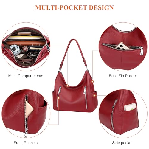 Over Earth Genuine Leather Purses for Women Medium Hobo Bag Lady Crossbody Handbags with 2 Detachable Straps(O150E UG Wine Red) - Image 4
