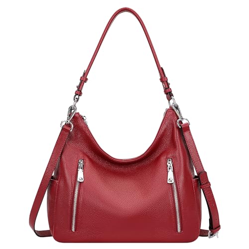 Over Earth Genuine Leather Purses for Women Medium Hobo Bag Lady Crossbody Handbags with 2 Detachable Straps(O150E UG Wine Red) - Image 1