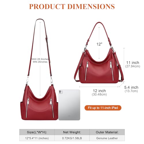 Over Earth Genuine Leather Purses for Women Medium Hobo Bag Lady Crossbody Handbags with 2 Detachable Straps(O150E UG Wine Red) - Image 5