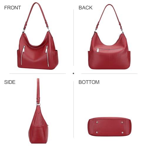 Over Earth Genuine Leather Purses for Women Medium Hobo Bag Lady Crossbody Handbags with 2 Detachable Straps(O150E UG Wine Red) - Image 3