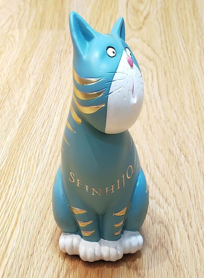 SEINHIJO Cat Figurine Statue Animal Sculpture Modern Decor Home Gift Art for Bedroom Living Room Polyresin Blue 6.0 Inch - Image 2