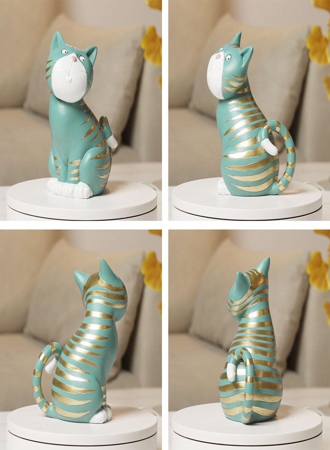 SEINHIJO Cat Figurine Statue Animal Sculpture Modern Decor Home Gift Art for Bedroom Living Room Polyresin Blue 6.0 Inch - Image 4