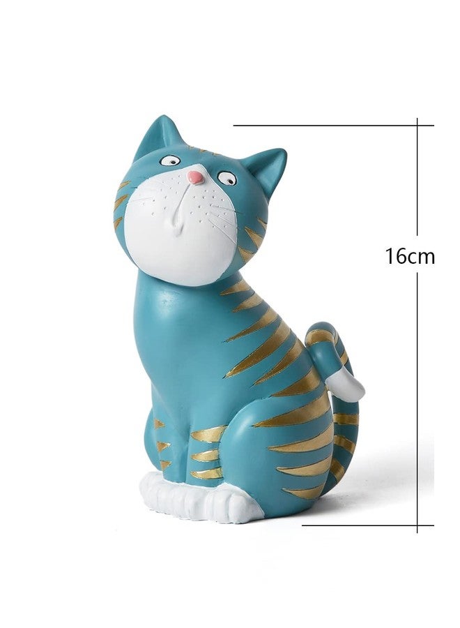 SEINHIJO Cat Figurine Statue Animal Sculpture Modern Decor Home Gift Art for Bedroom Living Room Polyresin Blue 6.0 Inch - Image 3
