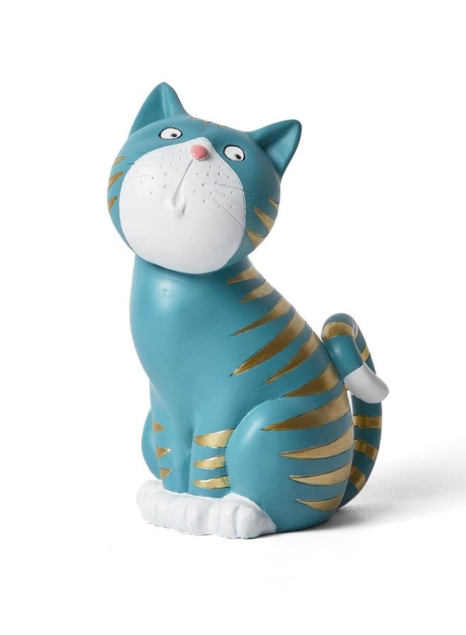 SEINHIJO Cat Figurine Statue Animal Sculpture Modern Decor Home Gift Art for Bedroom Living Room Polyresin Blue 6.0 Inch - Image 1