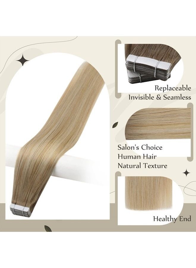 Full Shine Tape in Human Hair 6/27/60 Tape in Hair Extensions Real Human Hair Ombre Hair Extensions Tape in Balayage Remy Hair Glue on Hair Extensions forWomen 22 Inch 50 Gram 20pcs  - Image 2