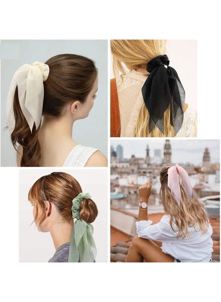 ChicAbode 6 Pcs Hair Scarf Scrunchies, Bow Scrunchies, Chiffon Scrunchie, Hair Bands, Soft Scarf Hair Ties, Bowknot Ponytail Holder, Bunny Ear Hair Ties, Elastic Hair Ribbons, for Women Girls - Image 3
