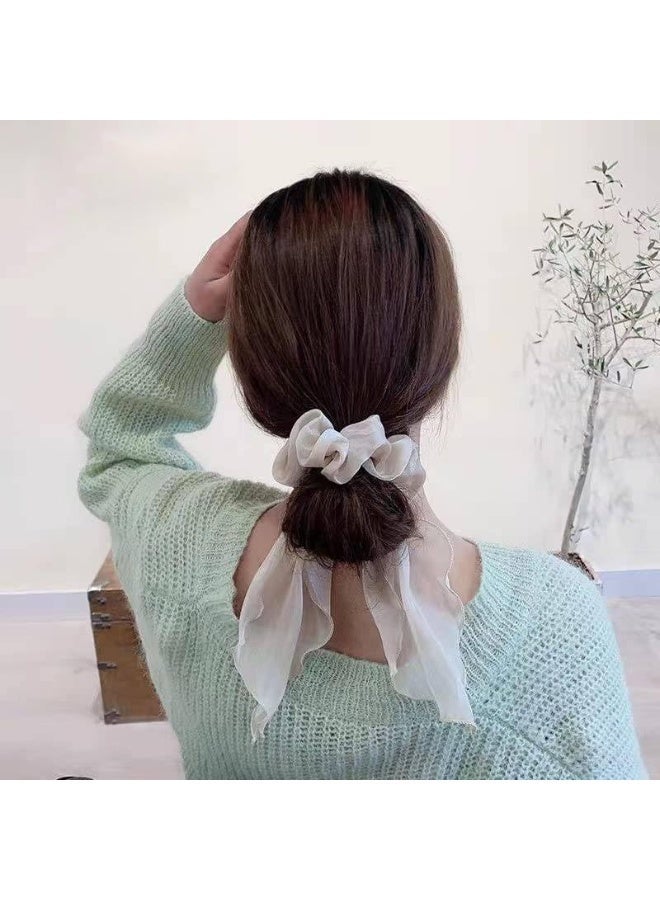 ChicAbode 6 Pcs Hair Scarf Scrunchies, Bow Scrunchies, Chiffon Scrunchie, Hair Bands, Soft Scarf Hair Ties, Bowknot Ponytail Holder, Bunny Ear Hair Ties, Elastic Hair Ribbons, for Women Girls - Image 5