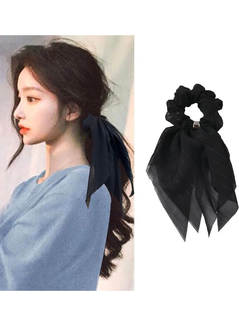 ChicAbode 6 Pcs Hair Scarf Scrunchies, Bow Scrunchies, Chiffon Scrunchie, Hair Bands, Soft Scarf Hair Ties, Bowknot Ponytail Holder, Bunny Ear Hair Ties, Elastic Hair Ribbons, for Women Girls - Image 4