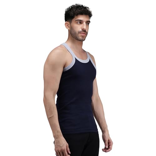 Amul Comfy Men’s Vest | 100% Pure Cotton Rib Fabric | U Neck Sleeveless Innerwear | Ultra Soft Hand Feel | Extremely Stretch Fit | Seamless Comfortable | Color May Vary | (Pack of 5) Multicolour - Image 4