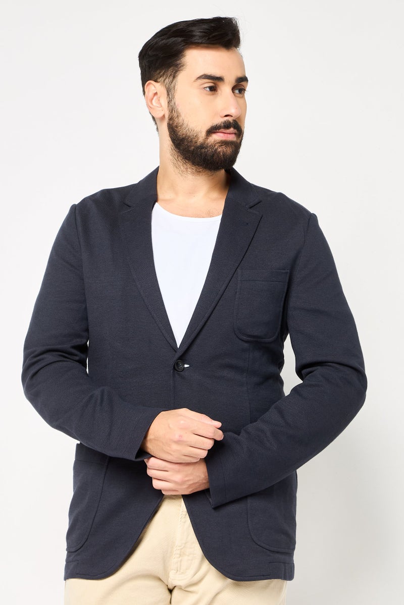 LACOSTE Men Regular Fit Plain Casual Blazer, Navy - Image 1