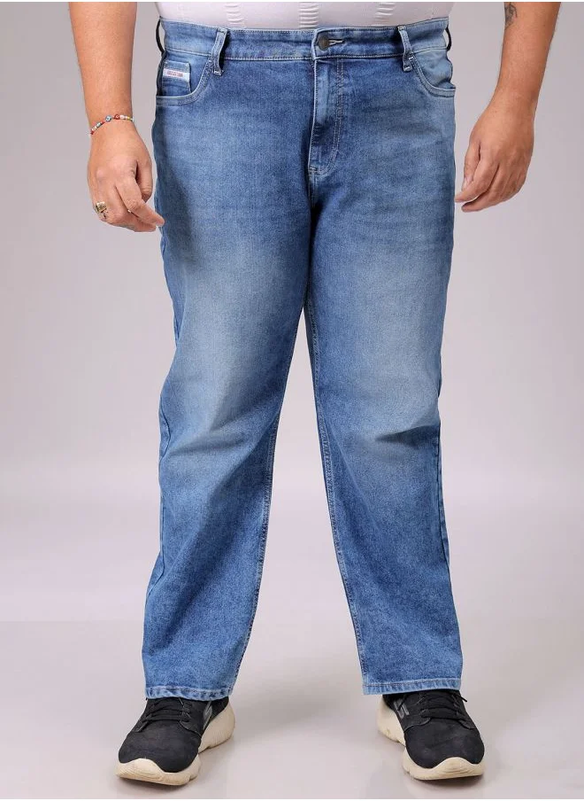 هاردسودا Men Plus Size Vintage Straight Fit Solid Mid-Rise Stretchable Jeans