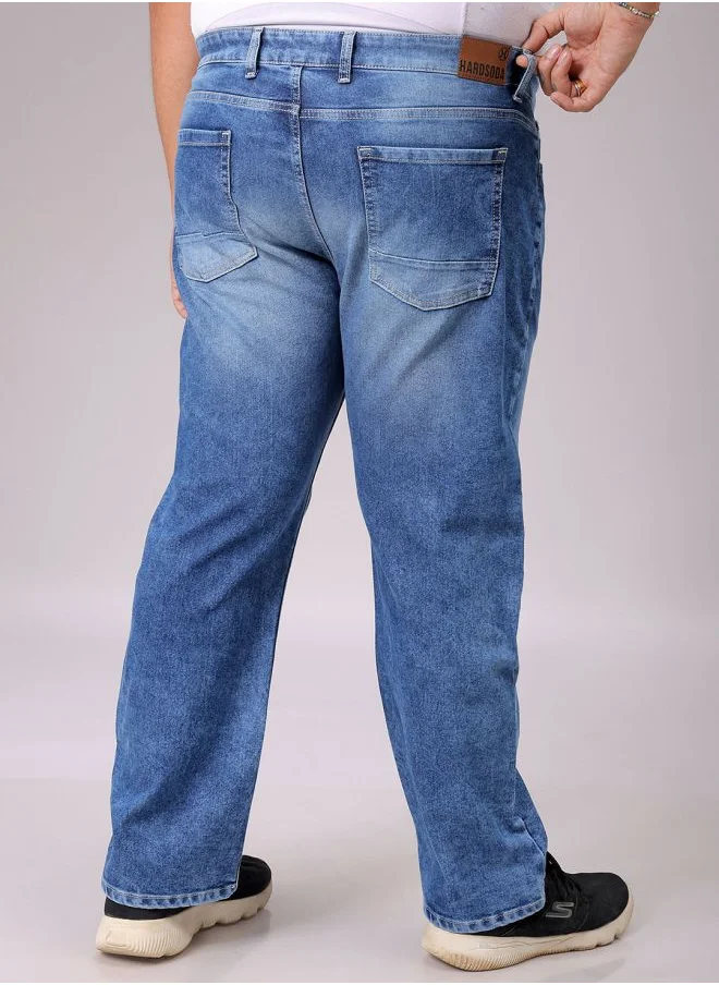 هاردسودا Men Plus Size Vintage Straight Fit Solid Mid-Rise Stretchable Jeans