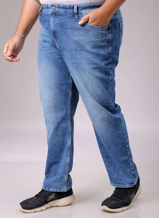 HARDSODA Men Plus Size Vintage Straight Fit Solid Mid-Rise Stretchable Jeans