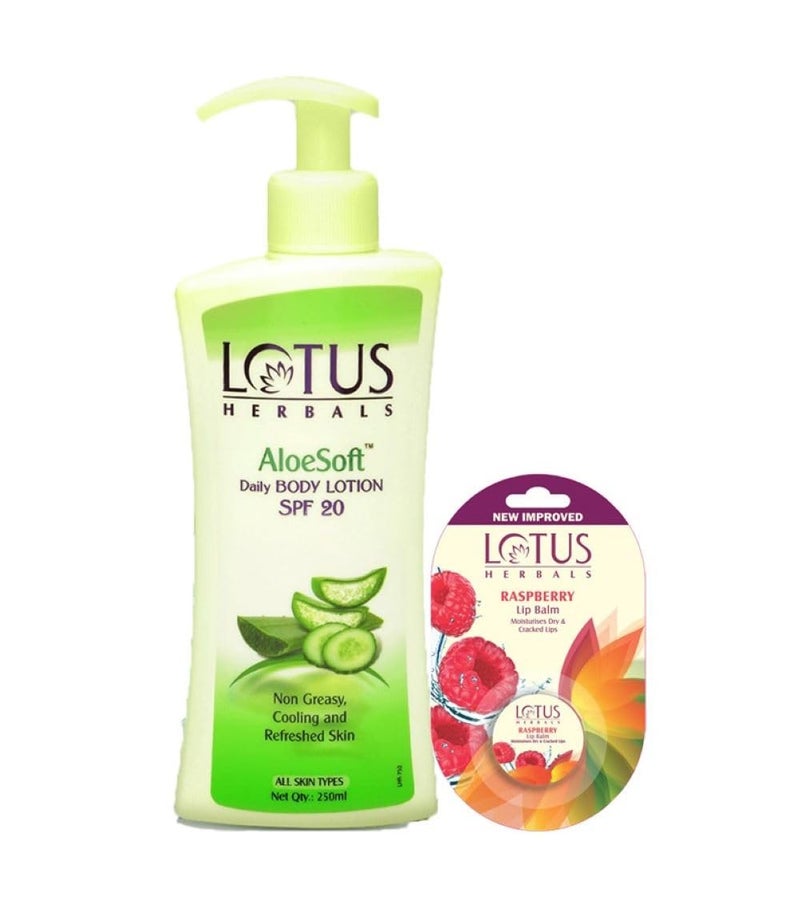 LOTUS HERBALS Lotus Herbals Winter Kit Aloesoft Daily Body Lotion_250ml  Lip BalmRaspberry_5g  Set Of 2 
