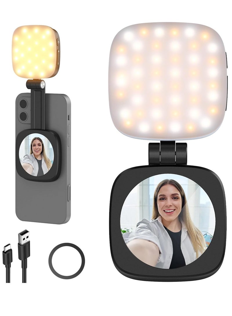 Magnetic Selfie Light, Folding LED Phone Fill Ring Lighting with Stand/Mirror for Zoom Makeup Photography Recording Video Conference  - Image 1