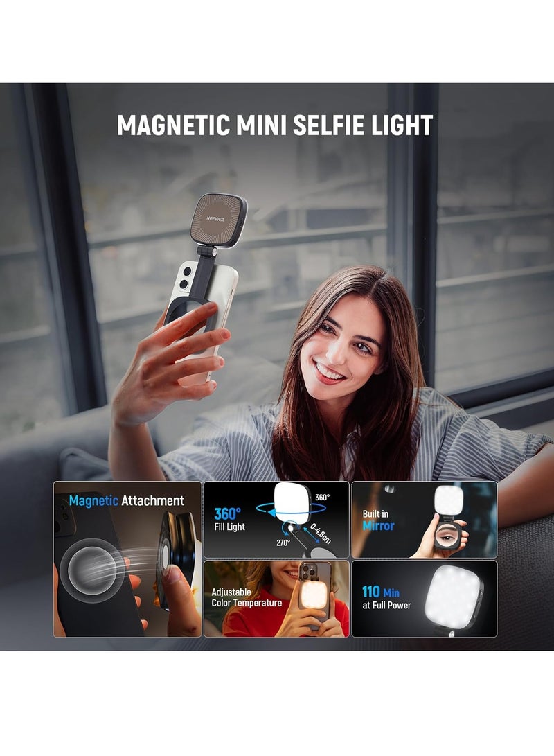 Magnetic Selfie Light, Folding LED Phone Fill Ring Lighting with Stand/Mirror for Zoom Makeup Photography Recording Video Conference  - Image 3