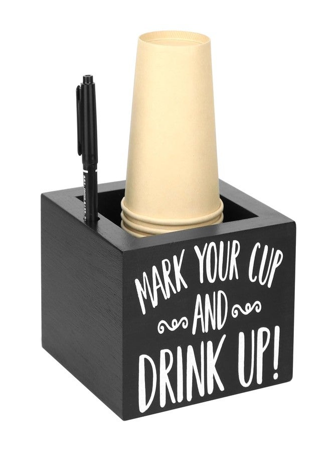 QWORK Disposable Cup Holder with Marker Slot - Solid Wood, Wooden Party Cup Holder, Drink Caddy Dispenser Organizer Drink Up Cup Holder for Kitchen, Parties, Bathrooms, Housewarming Party Decor - Image 2