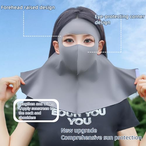 Massmot Full Face Mask for Sun Protection, 3D Face Cover for Women, UPF 50+ Summer Face Mask for Women, Breathable Ice Silk Cooling UV, Reusable, driving and hiking (Light gray) - Image 4