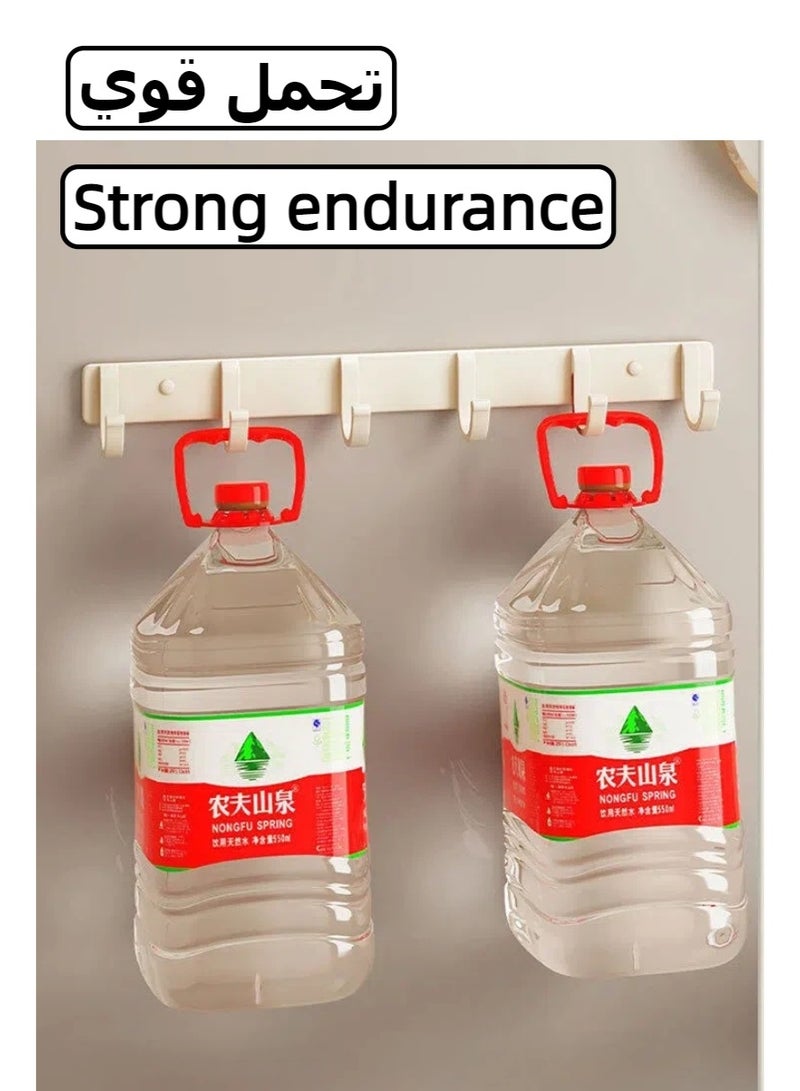 علاقة حائط مع 6 خطافات بيضاء، علاقة حائط مع خطافات، خطافات حمام غير مثقبة، تخزين غرفة النوم، منظم علاقة مناشف، رف حائط للمعاطف والمناشف مع 6 خطافات للأردية والحقائب والمفاتيح والمناشف للحمام - Image 2