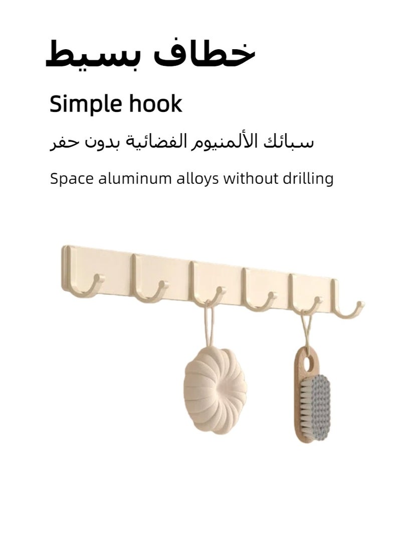 علاقة حائط مع 6 خطافات بيضاء، علاقة حائط مع خطافات، خطافات حمام غير مثقبة، تخزين غرفة النوم، منظم علاقة مناشف، رف حائط للمعاطف والمناشف مع 6 خطافات للأردية والحقائب والمفاتيح والمناشف للحمام - Image 3