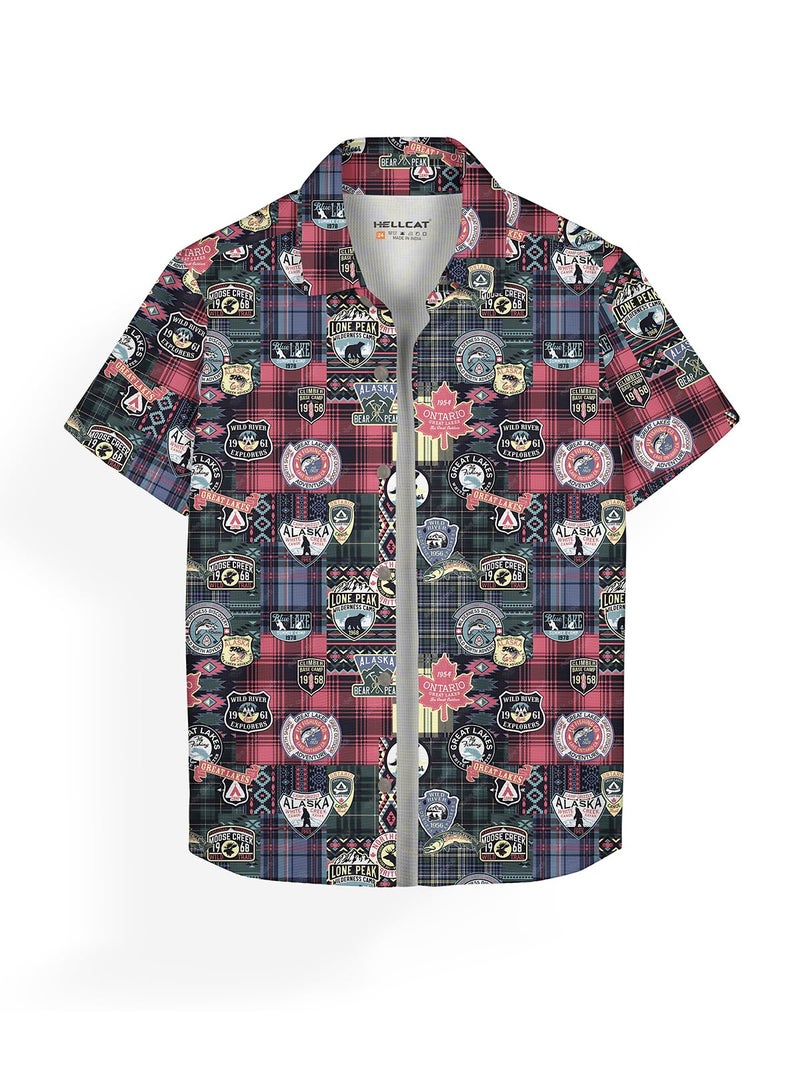 HELLCAT Trendy Regular Fit Printed Causal Half Sleeve Shirt for Boys Green4 13-14 Years - Image 1
