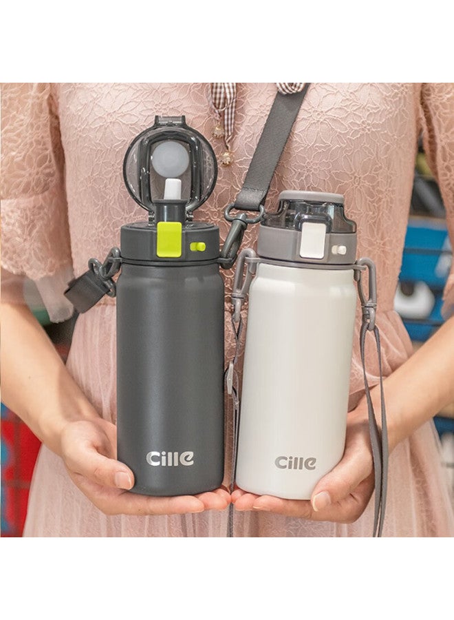 cille Xile Insulated Mug, 316 Stainless Steel, Stylish Design, For Men And Women, Outdoor Fitness Sports, Dual-use Spring Lid, Snowball White, 600ml - Image 1