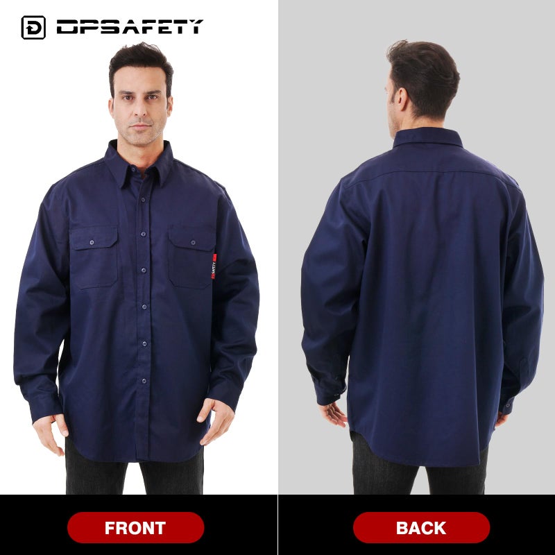 DPSAFETY FR Shirt 7oz Fire Resistant Shirts Men's,CAT2 Welding Shirt 100% Cotton Flame Resistant Shirts Navy (2X-Large) - Image 5