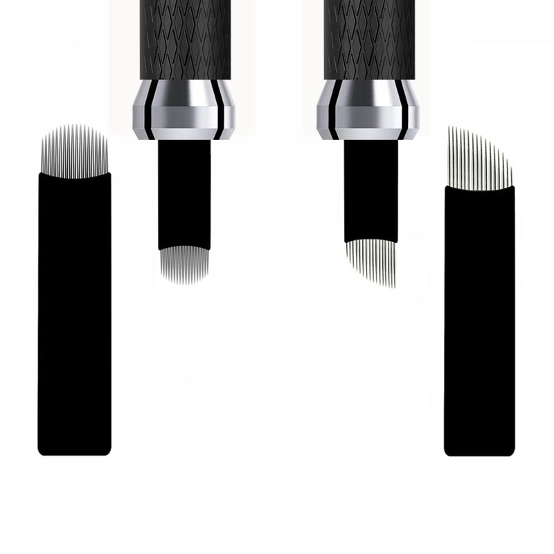 Kaiqikaixi Microblading Pens 3 Piece Black Dual Purpose Light Manual Tattoo Eyebrow Pens For Permanent Makeup Supplies Durable Aluminum Pen With Lock-Pin Tech+20Pcs Disposable Eyebrow Microblading Needles - Image 4