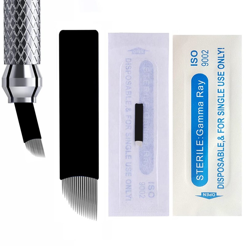 Kaiqikaixi Microblading Pens 3 Piece Black Dual Purpose Light Manual Tattoo Eyebrow Pens For Permanent Makeup Supplies Durable Aluminum Pen With Lock-Pin Tech+20Pcs Disposable Eyebrow Microblading Needles - Image 3